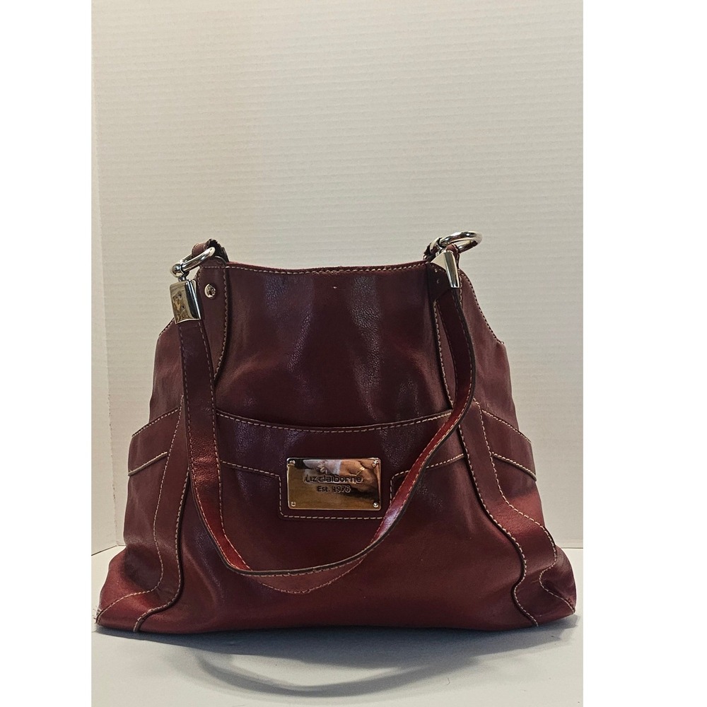 Vntg Y2K Liz Claiborne Burgandy Red Faux Leather Oversized Hobo Handbag Purse